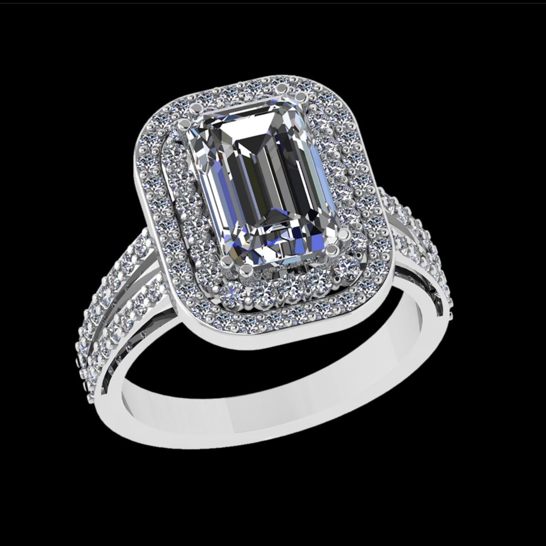 2.91 Ctw VS/SI1 Diamond Style 14 K White Gold Engagement Ring (ALL DIAMOND: Center Diamond Weight : 2.00 Ctw ( Emerald Cut ) Center Diamond Color :- G-H Center Clarity : VS/SI1 Stone Setting : Prong Side Diamond Weight Of Ctw 0.91 Ctw Side Stone Color : G-H Stone Clarity : VS