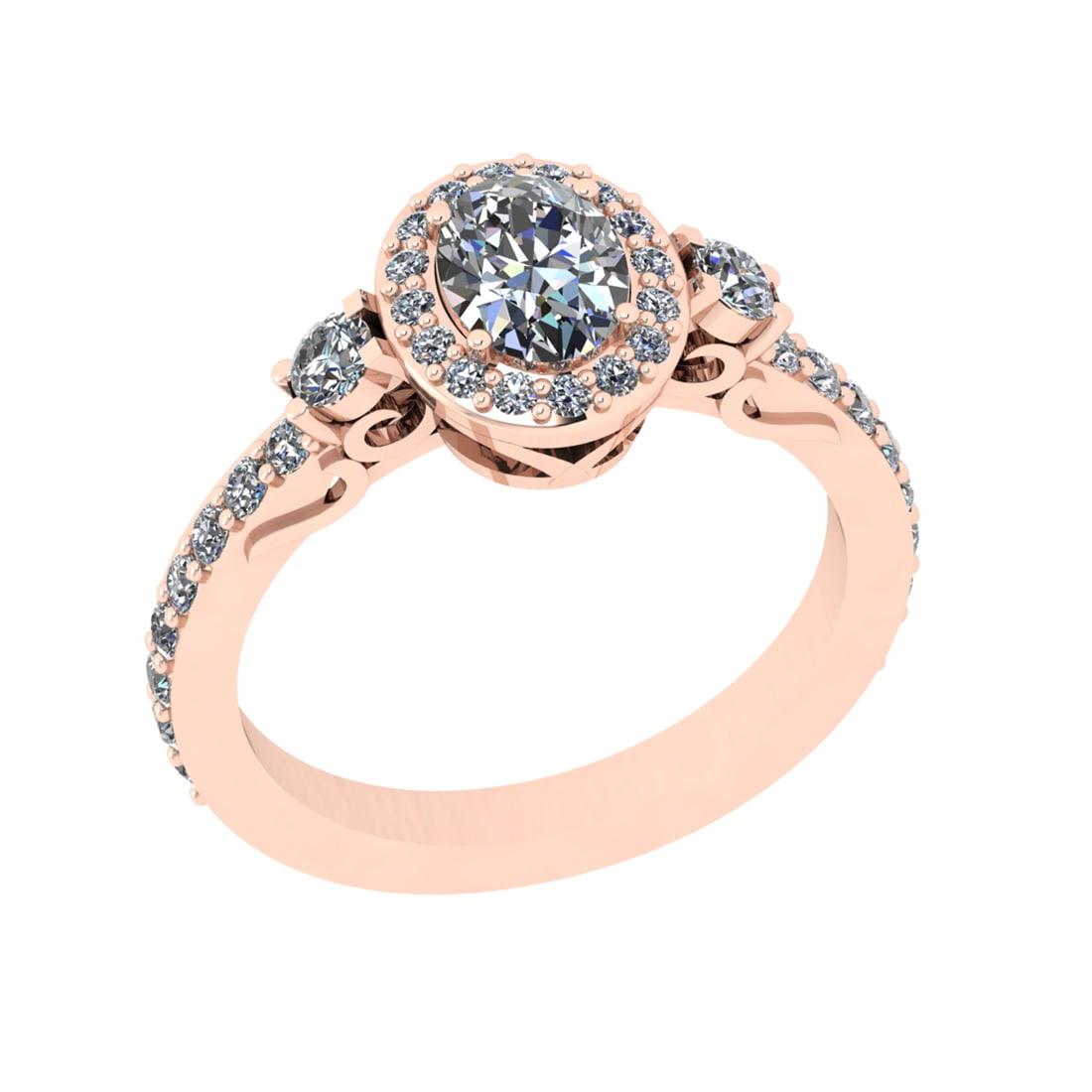 1.35 Ctw SI1/SI2 Diamond Prong Set 14k Rose Gold Engagement Halo Ring: Center Daimond Weight :-0.75 Ctw ( Oval Cut) Color : G-H Clarity : SI1/SI2 Side Diamond Weight Of Ctw 0.60 Ctw Color : G-H Clarity : SI1/SI2 Daimond Setting : Prong Metal Weight : Approx 4.33 gram 14k