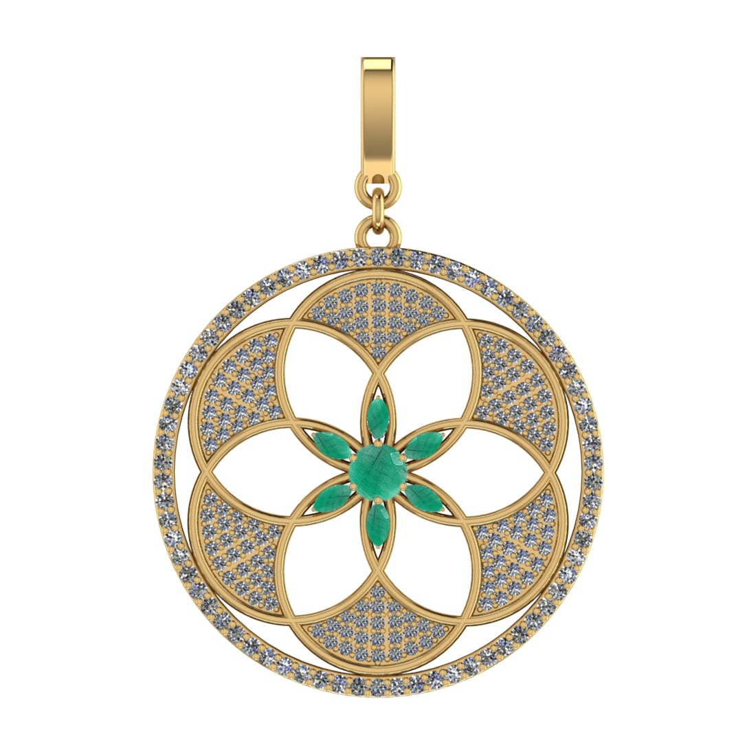 4.22 Ctw VS/SI1 Emeraldand Diamond Prong Set 14k Yellow Gold Pendant (ALL D: Center Stone Weight :-1.10 Ctw ( Marquise & Round Cut ) Center Stone Color :-Emerald Center Stone Setting : Prong Side Diamond Weight Of Ctw :- 3.12 Ctw Color : J-K Clarity : VS/SI1 Daimond Setting : 