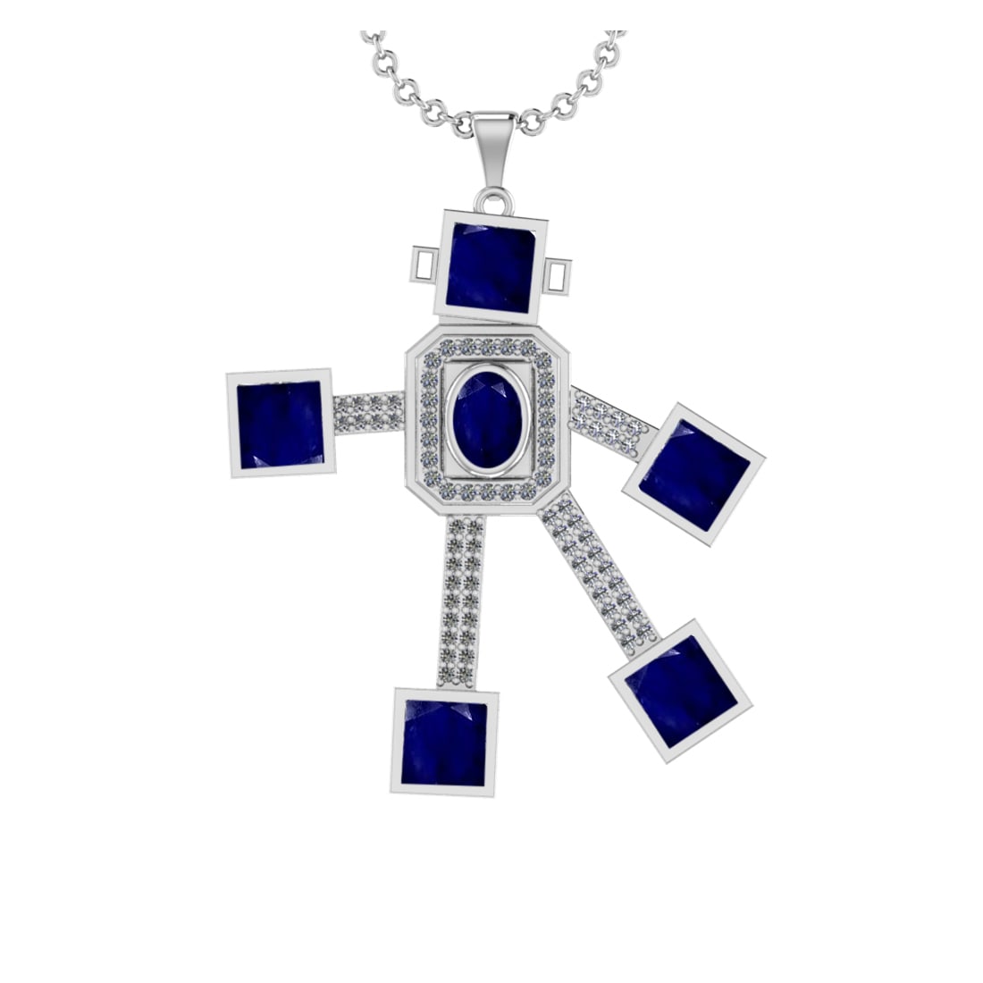 7.65 Ctw VS/SI1 Blue Sapphire and Diamond 14K White Gold Necklace(ALL DIAMO: Center Stone Weight 7.00 Ctw (Princess & Oval cut) Color :- Blue Sapphire Center Stone Setting : Prong Side Diamond Weight Of Ctw0.65 Ctw Color : J-K Clarity : VS/SI1 Stone Setting : Prong Metal
