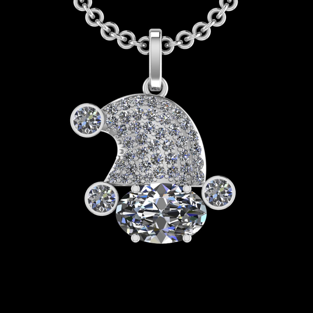 4.36 Ctw VS/SI1 Diamond 10k white Gold Christmas Theme Pandant (ALL DIAMOND: Center Daimond Weight :-3.00 Ctw ( Oval Cut) Color : G-H Clarity : VS/SI1 Side Diamond Weight Of Ctw 1.36 Ctw Color : G-H Clarity : VS/SI1 Daimond Setting : Prong Metal Weight : Approx 5.15 gram 10k Y