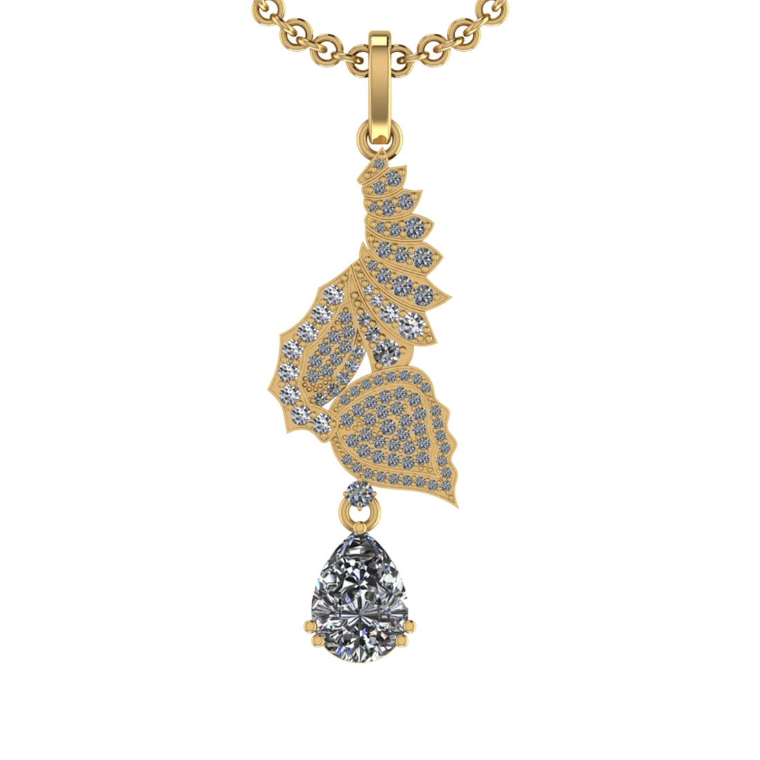 2.52 Ctw SI2/SI1 Diamond 14K Yellow Gold Pendant (ALL DIAMOND ARE LAB GROWN: Center Diamond Weight :-1.90 Ctw ( Pear cut) Color :- G-H Clarity : SI2/SI1 Center Stone Setting : Prong Side Diamond Weight Of Ctw 0.62 Ctw Color : G-H Clarity : SI2/SI1 Stone Setting : Prong Metal W