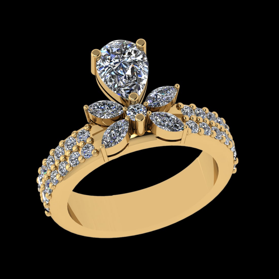 1.73 Ctw VS/SI1 (ALL DIAMOND ARE LAB GROWN ) Diamond 10k Yellow Gold Engage: Center Daimond Weight :-1.18 Ctw ( Pear & Marquise Cut) Color : J-K Clarity : VS/SI1 (ALL DIAMOND ARE LAB GROWN ) Side Diamond Weight Of Ctw 0.58 Ctw Color : J-K Clarity : VS/SI1 (ALL DIAMOND ARE LAB 