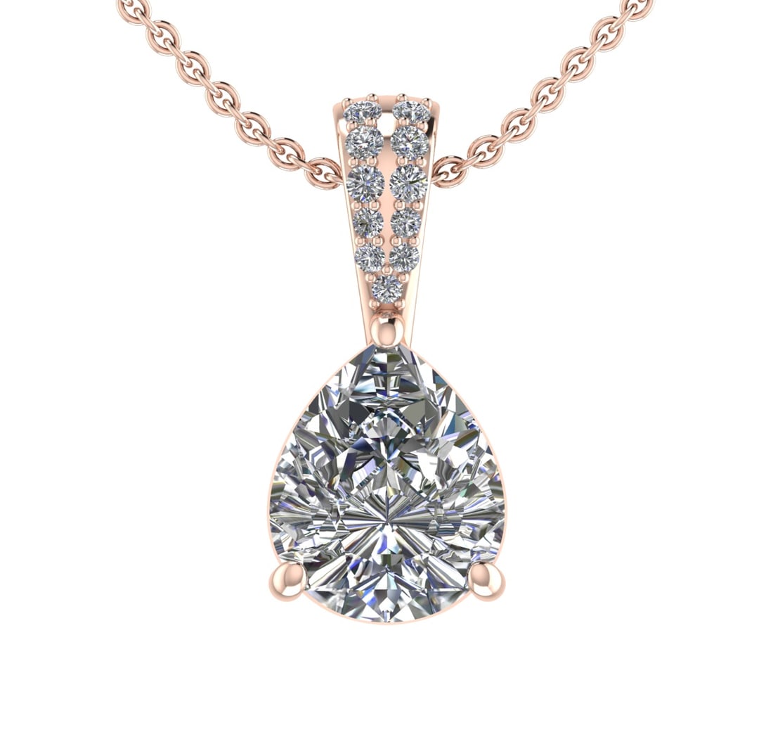4.01 Ctw SI1/SI2 Diamond Prong Set 14k Rose Gold Necklace (ALL DIAMOND ARE: Center Daimond Weight :-3.70 Ctw ( Pear Cut ) Color : G-H Clarity : SI1/SI2 Side Diamond Weight Of Ctw 0.11 Ctw Color : G-H Clarity : SI1/SI2 Daimond Setting : Prong Metal Weight : Approx 3.70 gram