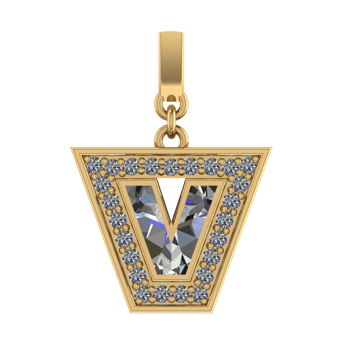 0.95 Ctw SI2/SI1 Diamond Prong Set 14k Yellow Gold Alphabet-V Pendant (ALL: Center Daimond Weight :-0.75 Ctw Color : White Side Diamond Weight Of Ctw 0.20 Ctw Color : G-H Clarity : SI2/SI1 Daimond Setting : Prong Metal Weight : Approx 3.53 gram 14k Yellow Gold Alphabet-V Pend