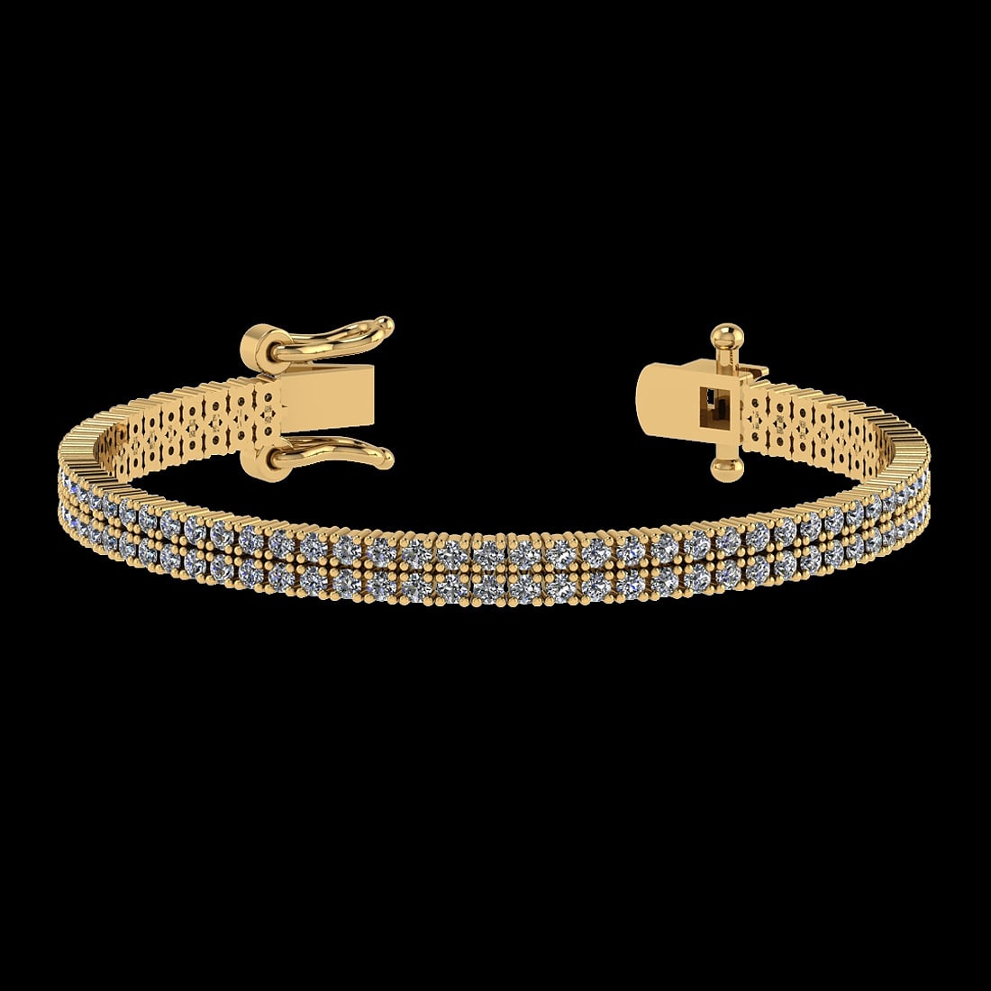 3.48 Ctw VS/SI1 Diamond 14K Yellow Gold 2 Row Bracelet (ALL DIAMOND ARE LAB: Center Diamond Weight : 3.48 Ctw (Round Cut) Center Diamond Color :- J-K Center Clarity : VS/SI1 Stone Setting : Prong 14K Yellow Gold 2 Row Bracelet Size -7 Inch (ALL DIAMOND ARE LAB GROWN )