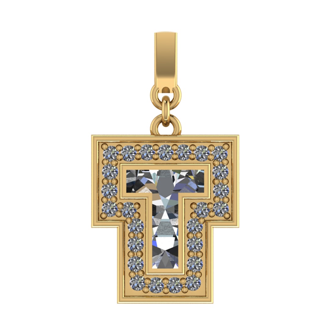 1.05 Ctw SI2/SI1 Diamond Prong Set 14k Yellow Gold Alphabet-T Pendant (ALL: Center Daimond Weight :-0.85 Ctw Color : White Side Diamond Weight Of Ctw 0.20 Ctw Color : G-H Clarity : SI2/SI1 Daimond Setting : Prong Metal Weight : Approx 3.86 gram 14k Yellow Gold Alphabet-T Pend