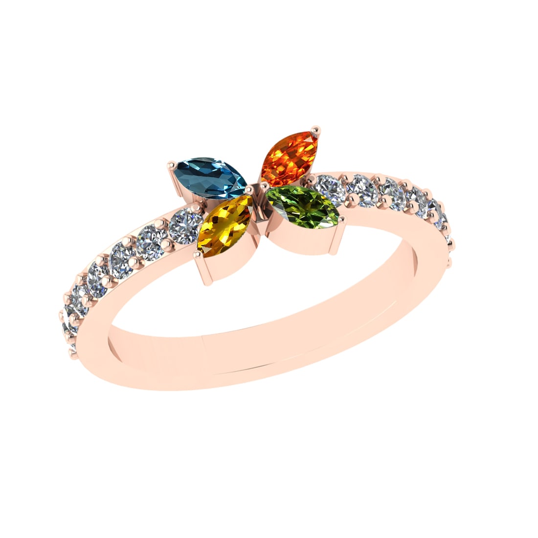 0.89 Ctw VS/SI1 Multi Sapphire and Diamond 14k Rose Gold Engagement Ring (A: Multi Stone Weight :-0.40 Ctw ( Marquise Cut) Multi Stone Color :- Orange,Green,Yellow,sparkle Sapphire Center Stone Setting : Prong Side Diamond Weight Of Ctw :- 0.49 Ctw Color : F-G Clarity : VS/SI1