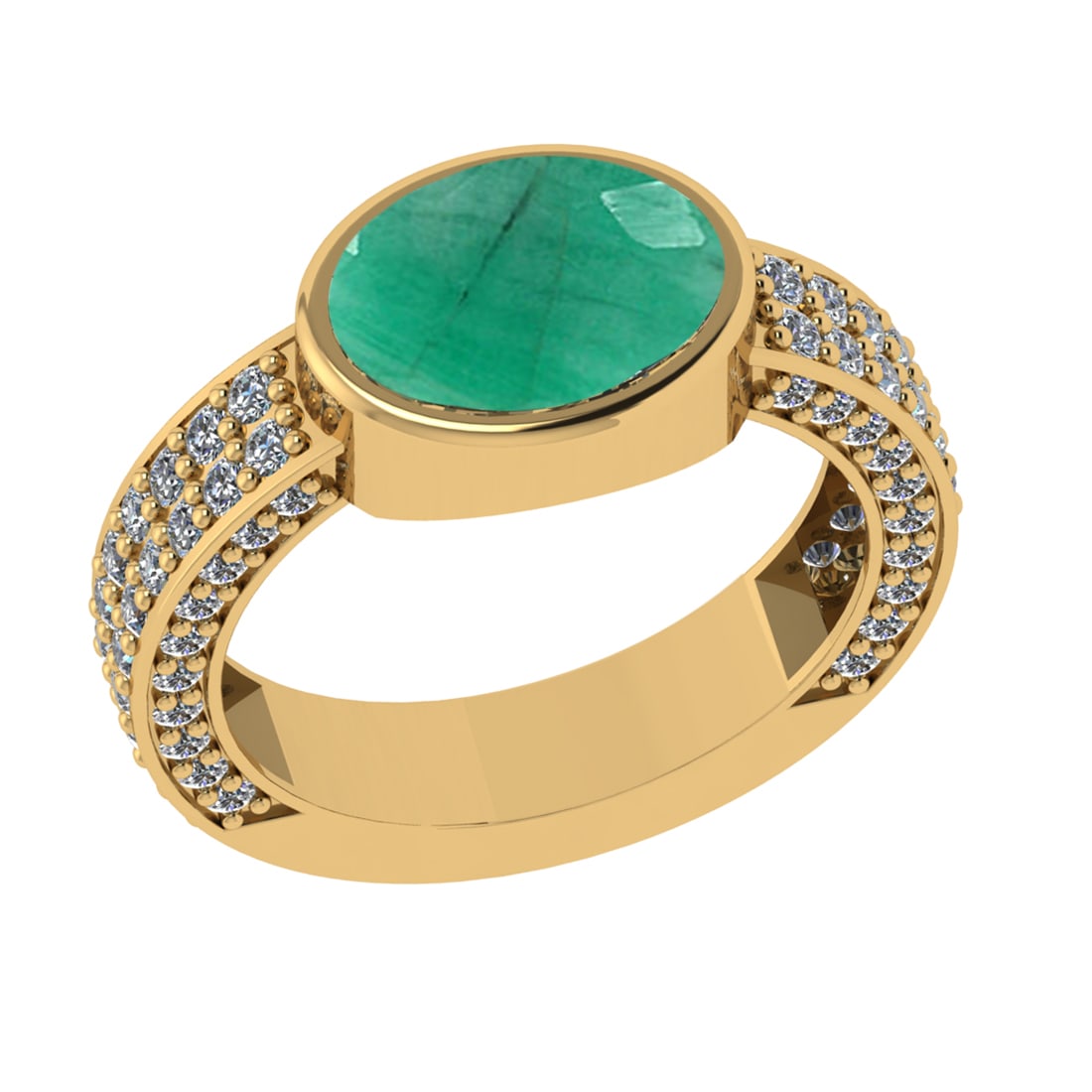 2.96 Ctw VS/SI1 Emerald and Diamond 14k Yellow Gold Engagement Ring (ALL DI: Center Stone Weight :-2.00 Ctw ( Oval Cut) Center Stone Color :-Emerald Center Stone Setting : Prong Side Diamond Weight Of Ctw 0.96 Ctw Color : G-H Clarity : VS/SI1 Daimond Setting : Prong Metal Weig