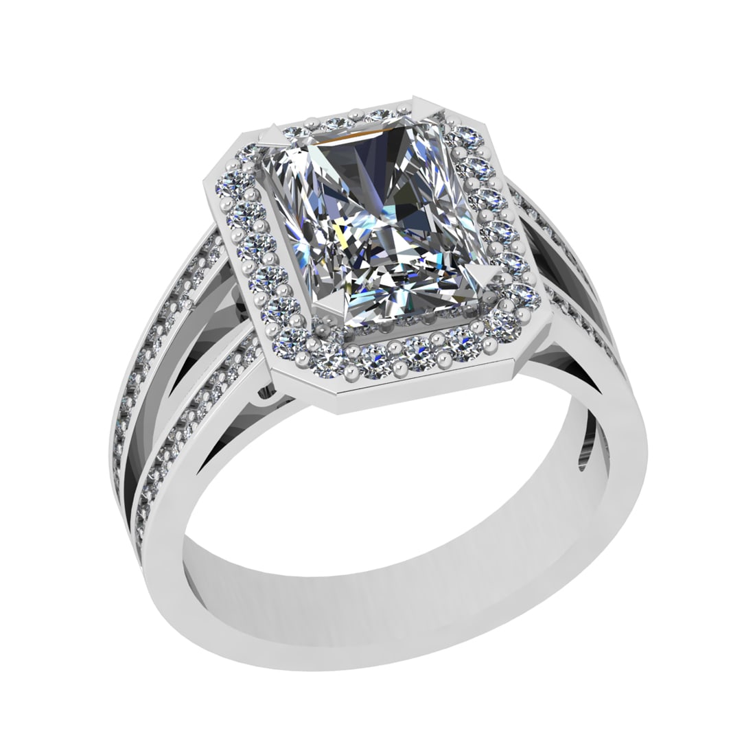 3.21 Ctw SI1/SI2 Diamond Prong Set 14k white Gold Engagement Ring: Center Daimond Weight :-2.50 Ctw ( Emerald Cut) Color : G-H Clarity : SI1/SI2 Side Diamond Weight Of Ctw 0.71 Ctw Color : G-H Clarity : SI1/SI2 Daimond Setting : Prong Metal Weight : Approx 4.91 gram 