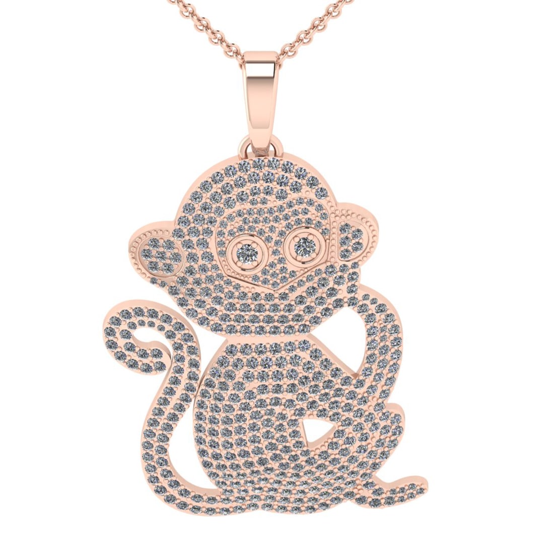 5.26 Ctw SI2/SI1 Diamond Style Prong Set 18K Rose Gold chinese year of the: Total Diamond Weight : 5.26 Ctw (Round Cut) Center Stone Color :- G-H Center Stone Clarity : SI2/SI1 Stone Setting : Prong Metal Weight : Approx 18.50 Gram 18K Rose Gold chinese year of the Monkey Nec