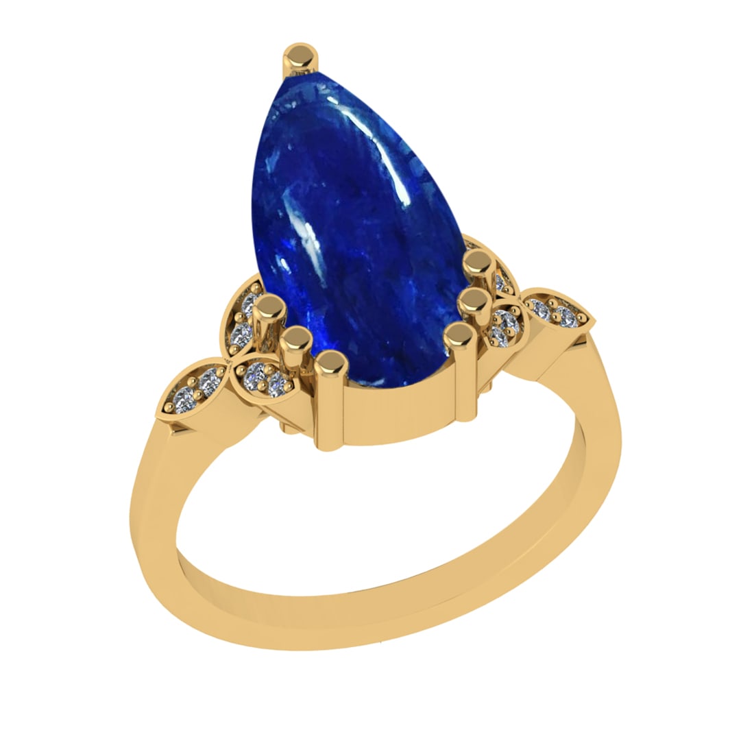 8.10 Ctw VS/SI1 Tanzanite and Diamond Prong Set 14K Yellow Gold Engagement: Color Stone Weight : 8.03 Ctw (Oval Cab) Stone Color :- Tanzanite Center Stone Setting : Prong Side Weight Of Ctw 0.07 Ctw Color : J-K Clarity : VS/SI1 Stone Setting : Prong Metal Weight : Approx