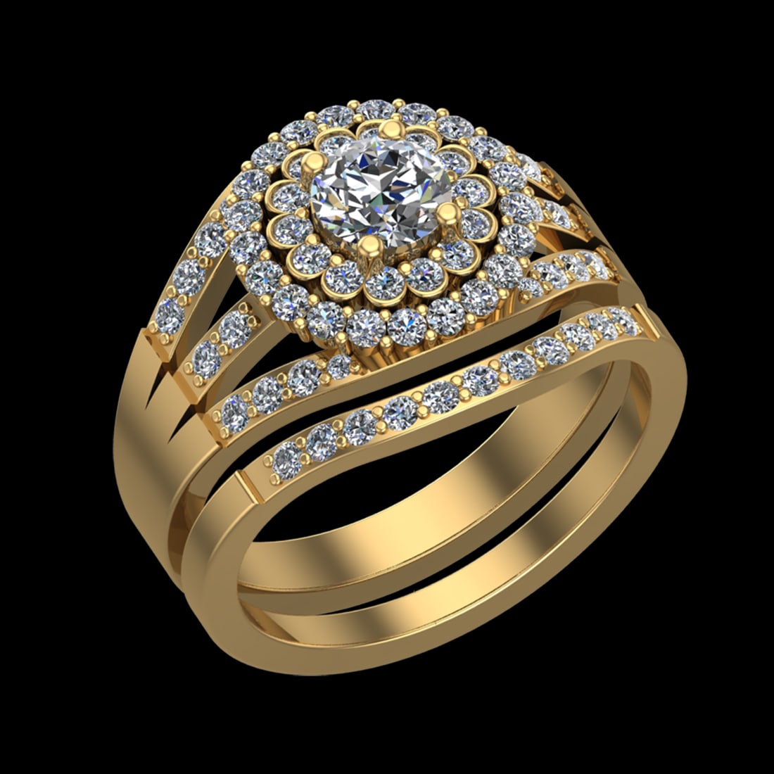 1.26 Ctw VS/SI1 Diamond Prong Set 18K Yellow Gold Engagement set Ring: Center Daimond Weight :-0.50 Ctw ( Round Cut) Color : G-H Clarity : VS/SI1 Side Diamond Weight Of Ctw 0.76 Ctw Color : G-H Clarity : VS/SI1 Daimond Setting : Prong Metal Weight : Approx 6.29 gram 18K 