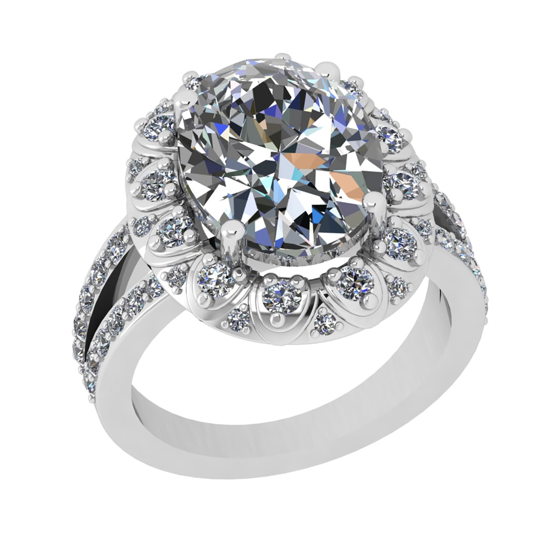3.74 Ctw SI1/SI2 Diamond Prong Set 14k white Gold Engagement Ring: Center Daimond Weight :-2.80 Ctw ( Oval Cut) Color : G-H Clarity : SI1/SI2 Side Diamond Weight Of Ctw 0.94 Ctw Color : G-H Clarity : SI1/SI2 Daimond Setting : Prong Metal Weight : Approx 6.34 gram