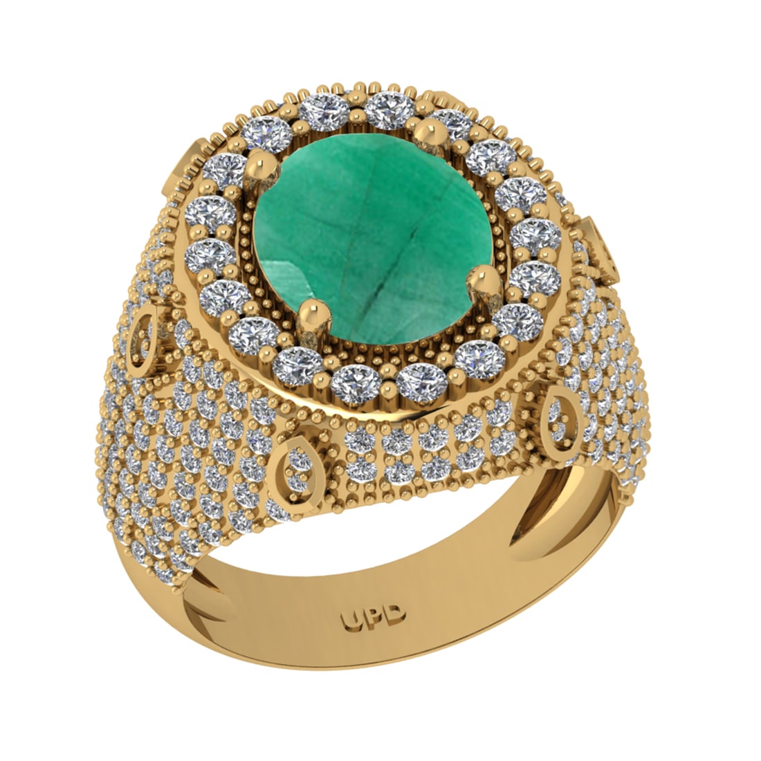 7.00 Ctw VS/SI1 Emerald And Diamond 14K Yellow Gold Engagement Ring: Center Stone Weight : 5.10 Ctw (Oval Cut ) Center Stone Color : Emerald Stone Setting : Prong Side Diamond Weight Of Ctw 1.90 Ctw Side Stone Color : G-H Stone Clarity : VS/SI1 Stone Setting : Prong Me
