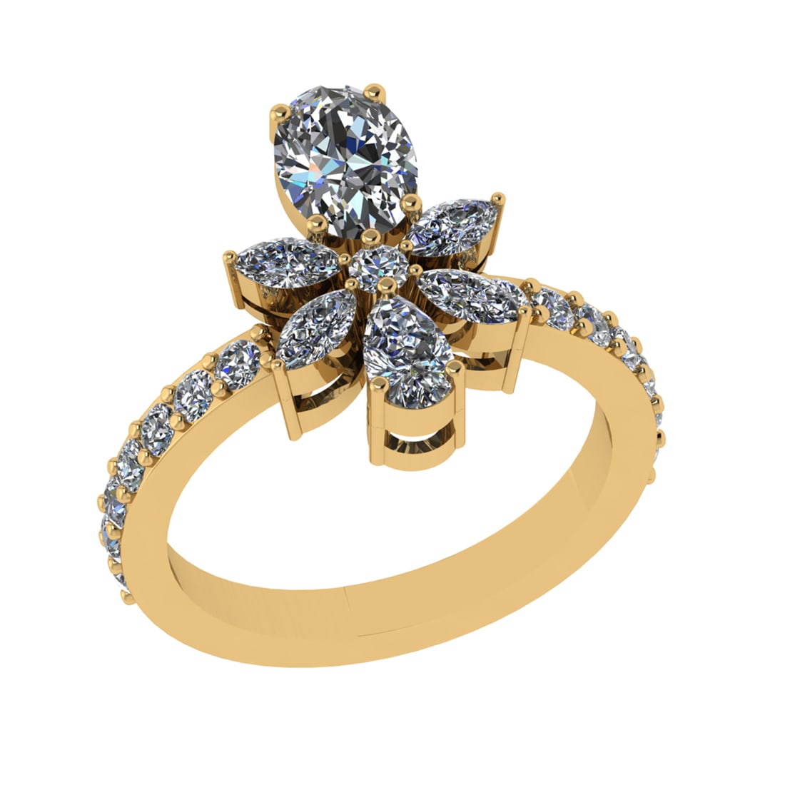 1.39 Ctw SI2/SI1 Diamond Prong Set 14k Yellow Gold Engagement Ring: Center Daimond Weight :-0.83 Ctw ( Oval & Pear Cut) Color : G-H Clarity : SI2/SI1 Side Diamond Weight Of Ctw 0.55 Ctw Color : G-H Clarity : SI2/SI1 Daimond Setting : Prong Metal Weight : Approx 3.86 g