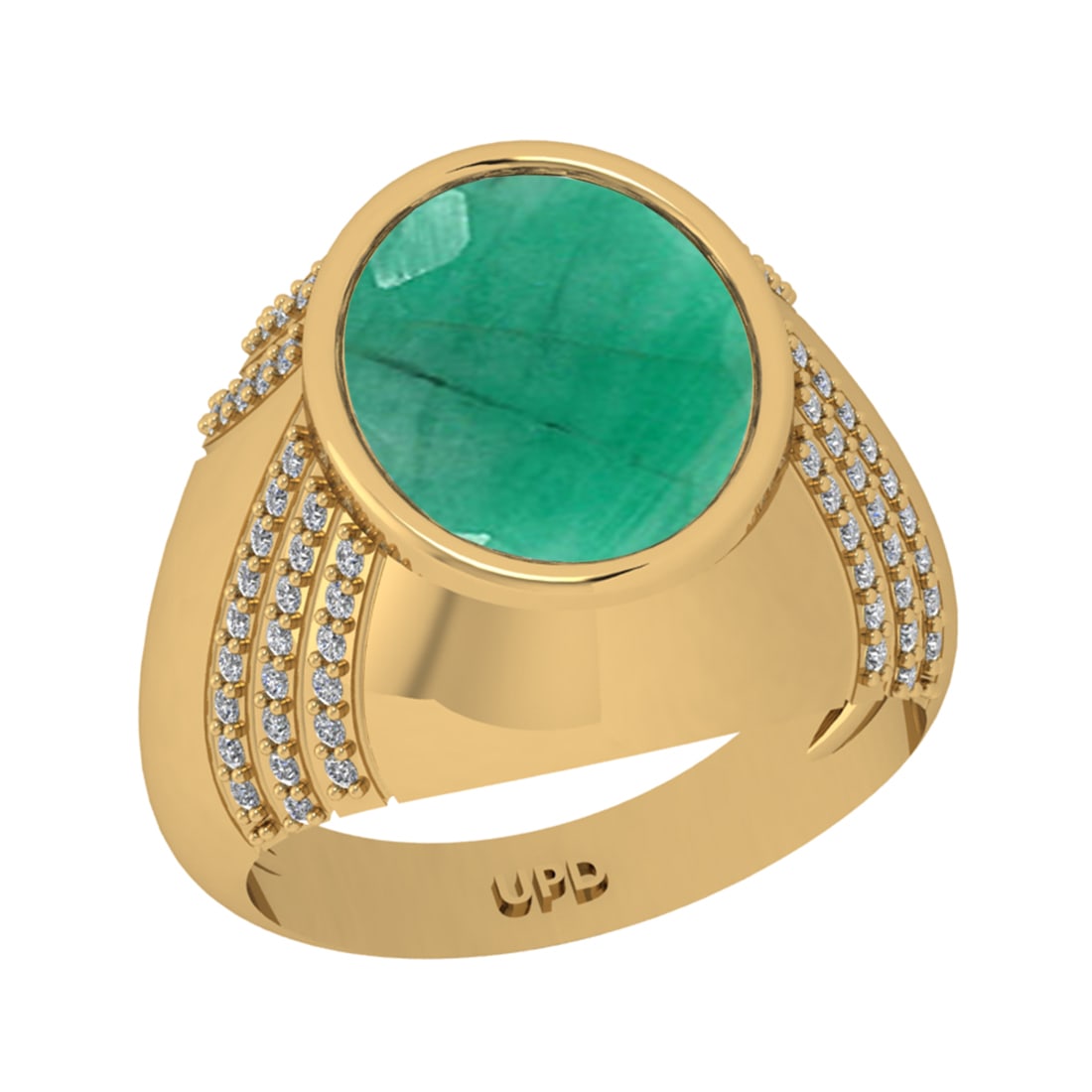 5.15 Ctw VS/SI1 Emerald And Diamond 14K Yellow Gold Engagement Ring: Center Stone Weight : 4.80 Ctw (Oval Cut ) Center Stone Color : Emerald Stone Setting : Prong Side Diamond Weight Of Ctw 0.35 Ctw Side Stone Color : G-H Stone Clarity : VS/SI1 Stone Setting : Prong Me