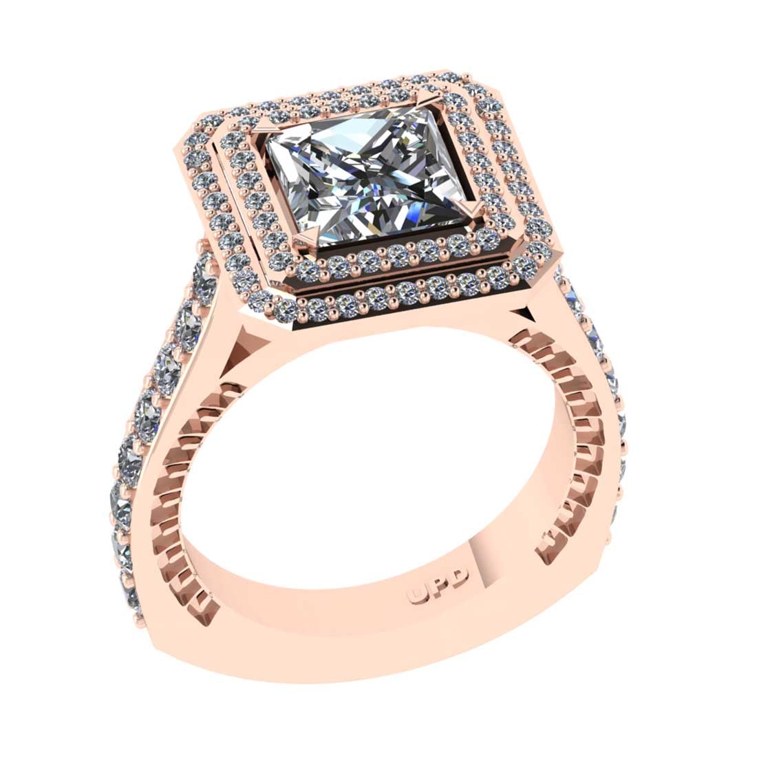 2.86 Ctw VS/SI1 Diamond 14K Rose Gold Engagement Ring: Center Diamond Weight : 1.50 Ctw (Princess Cut) Center Diamond Color :-G-H Center Stone Setting : Prong Clarity : VS/SI1 Total Weight Of Ctw 1.36 Ctw Color : G-H Clarity : VS/SI1 Stone Setting : Prong