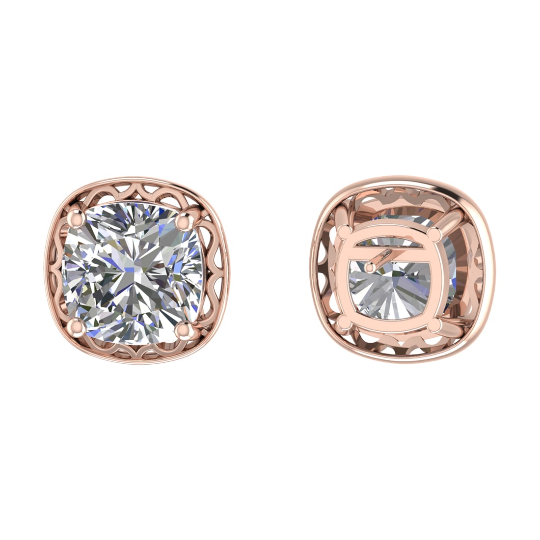 3.00 Ctw SI2/SI1 Diamond Prong Set 14k Rose Gold Stud Earrings (ALL DIAMOND (1 of 1)
