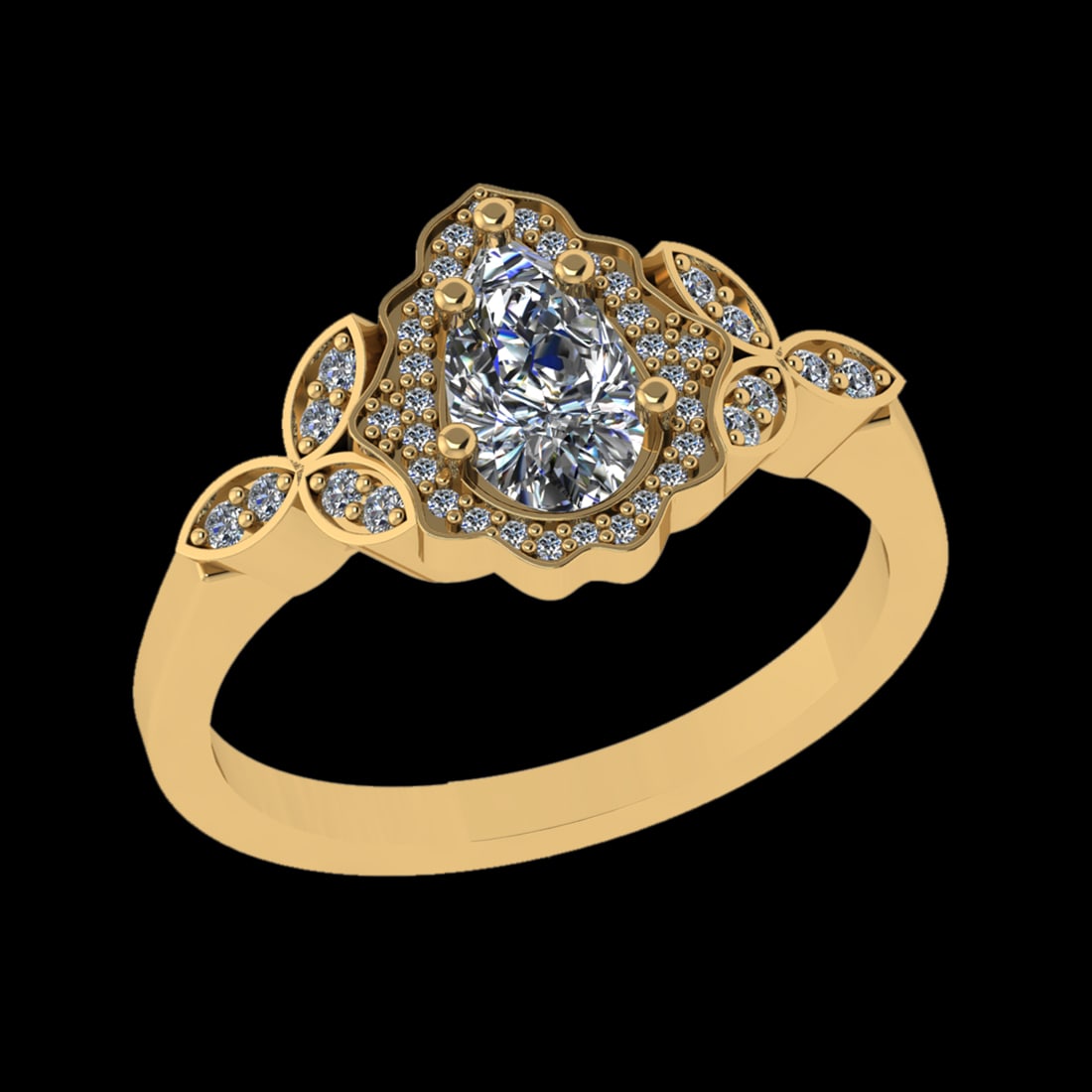 1.41 Ctw VS/SI1 Diamond 14 K Yellow Gold Engagement Ring (ALL DIAMOND ARE L: Center Diamond Weight : 1.25 Ctw (Pear Cut) Center Diamond Color :-G-H Center Stone Setting : Prong Clarity : VS/SI1 Total Weight Of Ctw 0.16 Ctw Color : G-H Clarity : VS/SI1 Stone Setting : Prong