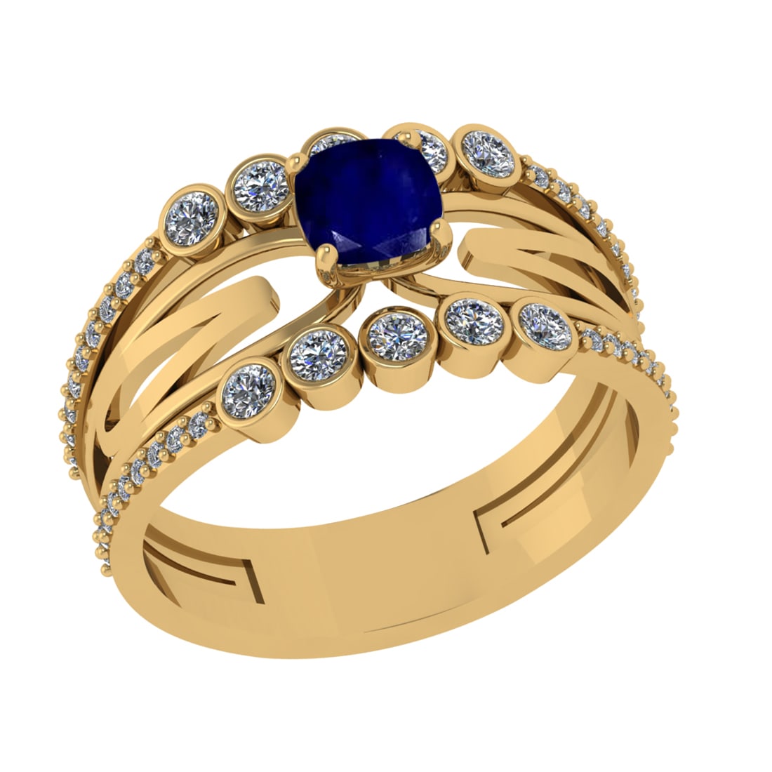 1.03 Ctw VS/SI1 Blue Sapphire and Diamond 14k Yellow Gold Engagement Ring (: Center Stone Weight :-0.50 Ctw ( Cushion Cut) Center Stone Color :-Blue Sapphire Center Stone Setting : Prong Side Diamond Weight Of Ctw :- 0.53 Ctw Color : J-K Clarity : VS/SI1 Daimond Setting :