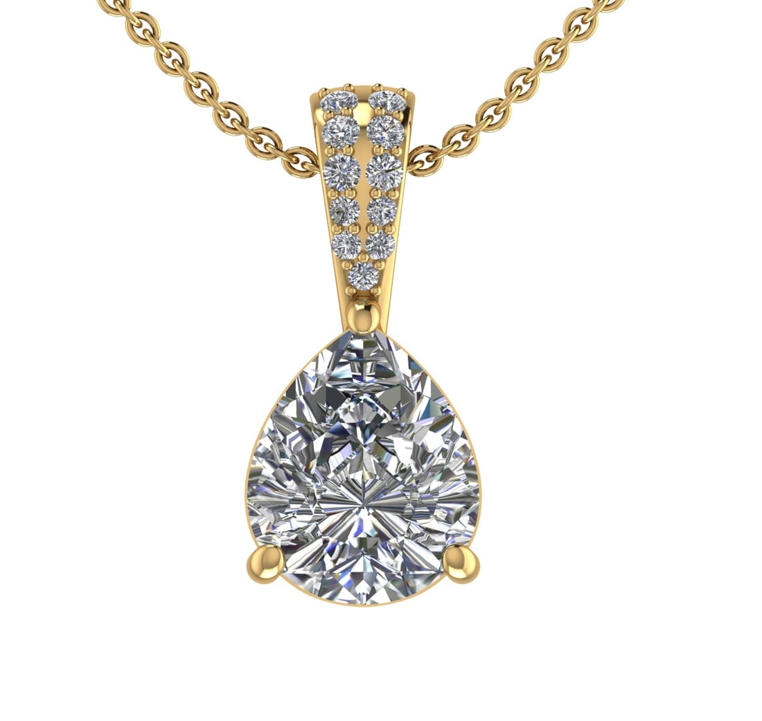 4.01 Ctw SI1/SI2 Diamond Prong Set 14k Yellow Gold Necklace (ALL DIAMOND AR: Center Daimond Weight :-3.70 Ctw ( Pear Cut ) Color : G-H Clarity : SI1/SI2 Side Diamond Weight Of Ctw 0.11 Ctw Color : G-H Clarity : SI1/SI2 Daimond Setting : Prong Metal Weight : Approx 3.70 gram