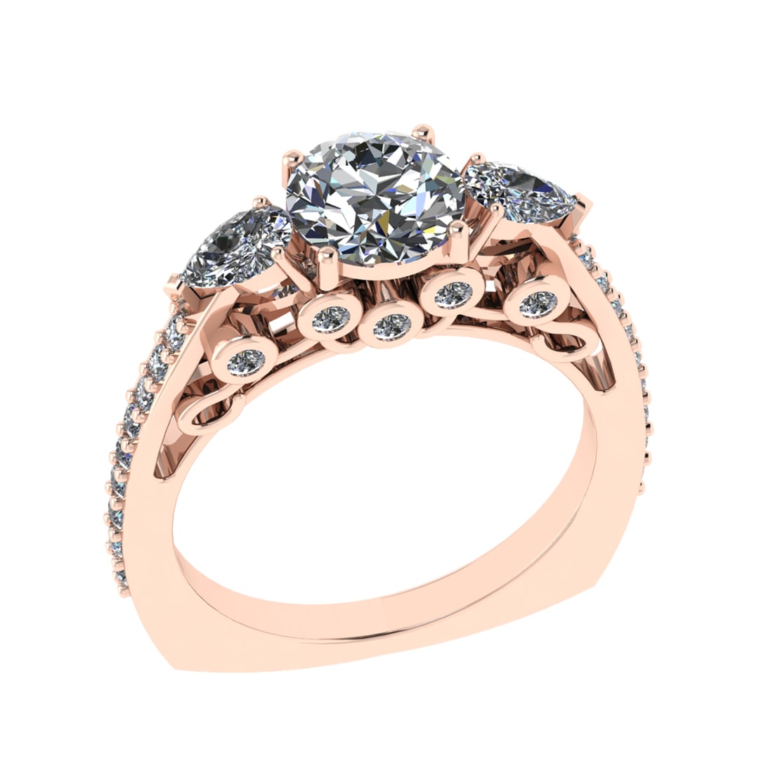 2.20 Ctw SI1/SI2 Diamond Prong Set 14k Rose Gold Engagement Ring (ALL DIAMO: Center Daimond Weight :-1.30 Ctw ( Round Cut) Color : G-H Clarity : SI1/SI2 Side Diamond Weight Of Ctw 0.92 Ctw Color : G-H Clarity : SI1/SI2 Daimond Setting : Prong Metal Weight : Approx 4.91 gram