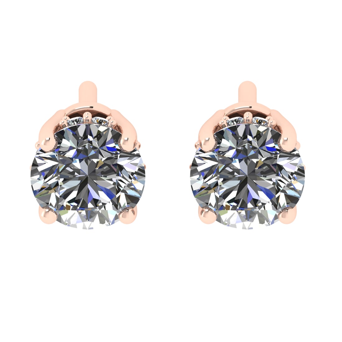 1.08 Ctw VS/SI1 Diamond 14k Rose Gold Stud Earrings (ALL DIAMOND ARE LAB GR: Center Daimond Weight :-1.00 Ctw ( Round Cut) Color : G-H Clarity : VS/SI1 Side Diamond Weight Of Ctw 0.08 Ctw Color : G-H Clarity : VS/SI1 Daimond Setting : Prong Metal Weight : Approx 1.51 gram 14k 