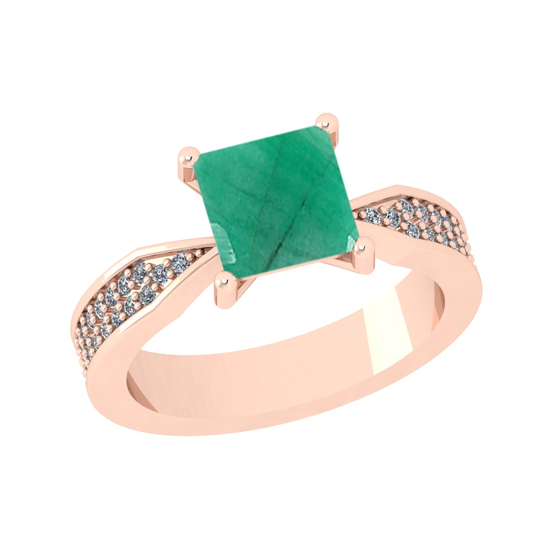 1.58 Ctw VS/SI1 Emeraldand Diamond Prong Set 14k Rose Gold Engagement Ring: Center Stone Weight :-1.30 Ctw ( Princess Cut ) Center Stone Color :-Emerald Center Stone Setting : Prong Side Diamond Weight Of Ctw :- 0.28 Ctw Color : J-K Clarity : VS/SI1 Daimond Setting : Prong Me