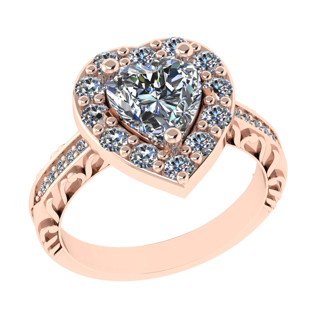 2.52 Ctw VS/SI1 Diamond 14k Rose Gold Engagement Ring (ALL DIAMOND ARE LAB: Center Diamond Weight : 1.50 Ctw ( Heart Cut ) Color :- J-K Clarity :VS/SI1 Stone Setting : Prong Side Diamond Weight Of Ctw 1.02 Ctw Side Stone Color : J-K Stone Clarity :VS/SI1 Stone Setting : Prong