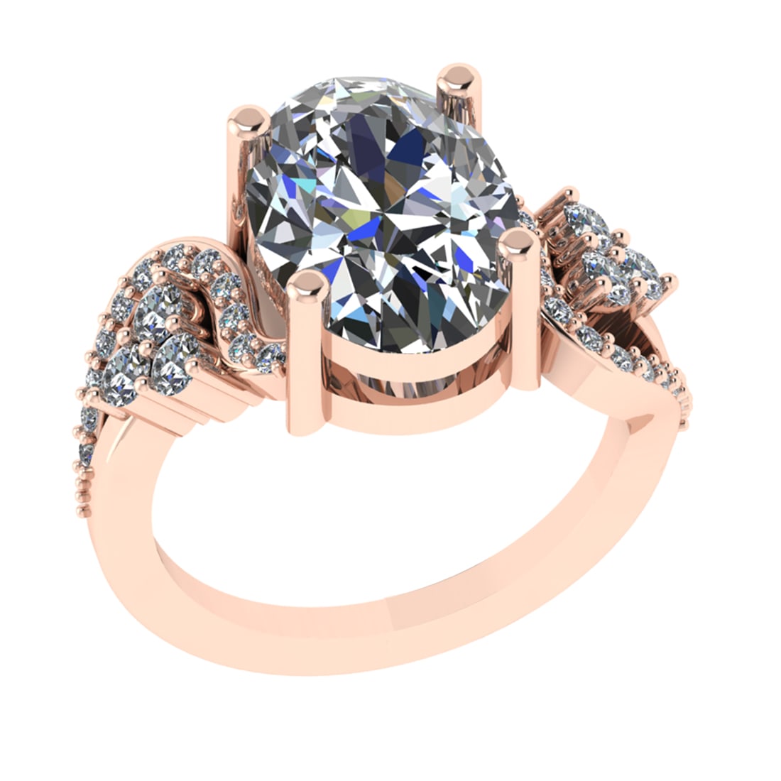5.10 Ctw VS/SI1 Diamond 14k Rose Gold Engagement Ring: Center Daimond Weight :-4.50 Ctw ( Oval Cut) Color : G-H Clarity : VS/SI1 Side Diamond Weight Of Ctw 0.60 Ctw Color : G-H Clarity : VS/SI1 Daimond Setting : Prong Metal Weight : Approx 5.14 gram 14k