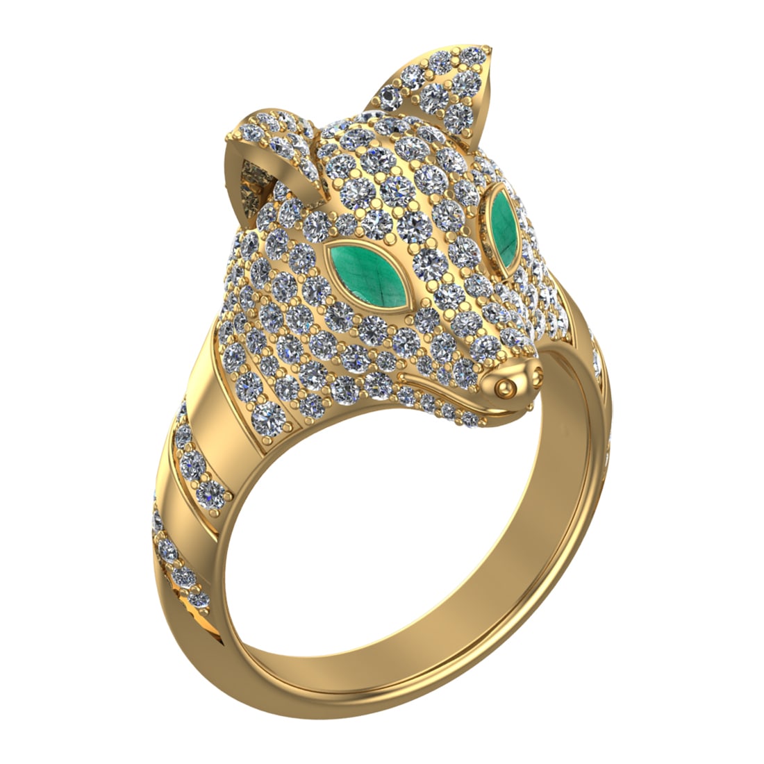 2.31 Ctw VS/SI1 Emerald and Diamond 14k Yellow Gold Animal theme Ring (ALL: Center Stone Weight :-0.20 Ctw ( MarquiseCut) Center Stone Color :-Emerald Center Stone Setting : Prong Side Diamond Weight Of Ctw :- 2.11 Ctw Color : J-K Clarity : VS/SI1 Daimond Setting : Prong