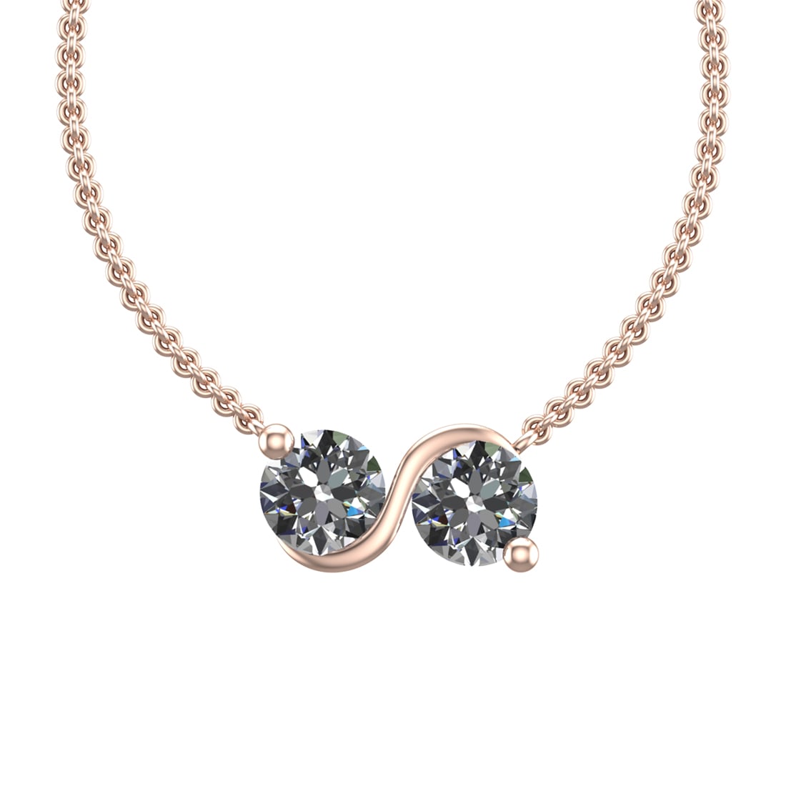 1.68 Ctw SI2/SI1 Diamond Prong Set 14K Rose Gold Two-Stone Pendant Necklace: Total Daimond Weight :-1.68 Ctw ( Round cut ) Color : G-H Clarity : SI2/SI1 Setting : Prong Metal Weight : Approx 2.96 gram 14K Rose Gold Two-Stone Pendant Necklace (ALL DIAMOND ARE LAB GROWN )