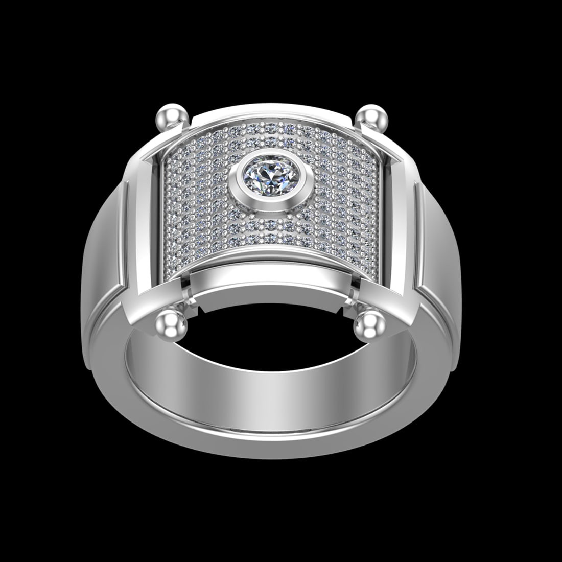 0.65 Ctw VS/SI1 Diamond Prong Set 10k white Gold Men s theme Engagement Rin: Center Daimond Weight :-0.17 Ctw ( Round Cut) Color : J-K Clarity : VS/SI1 Side Diamond Weight Of Ctw 0.48 Ctw Color : J-K Clarity : VS/SI1 Daimond Setting : Prong Metal Weight : Approx 18.39 gram