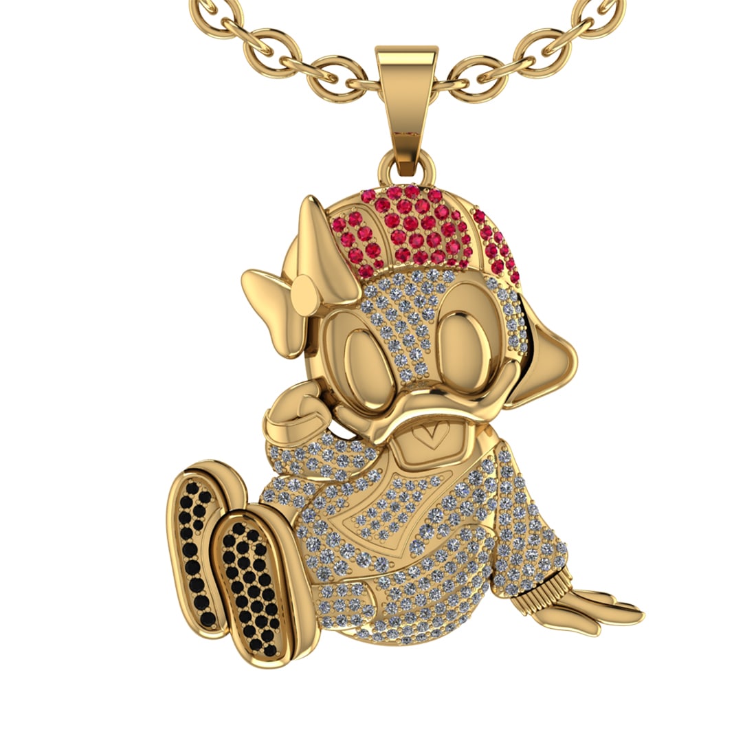 1.51 Ctw VS/SI1 Ruby and Diamond 14K Yellow Gold Hip Hop theme Necklace (AL: Color Diamond Weight :- 0.21 ctw Color :-Treated Fancy black diamond Clarity : VS/SI1 Color Stone Weight :-0.29 Ctw ( Round cut) Stone Color :-Ruby Stone Setting : Prong Side Diamond Weight Of Ctw