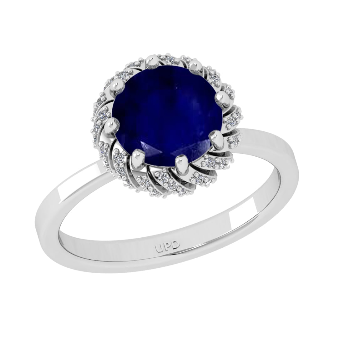 2.25 Ctw VS/SI1 Blue sapphire and Diamond Prong Set 14K White Gold Engageme: Center stone Weight :-: 2.00 Ctw ( Round Cut) Color :- Blue sapphire Center Stone Setting : Prong Side Diamond Weight Of Ctw 0.25 Ctw Color : J-K Clarity : VS/SI1 Stone Setting : Prong Metal Weight :
