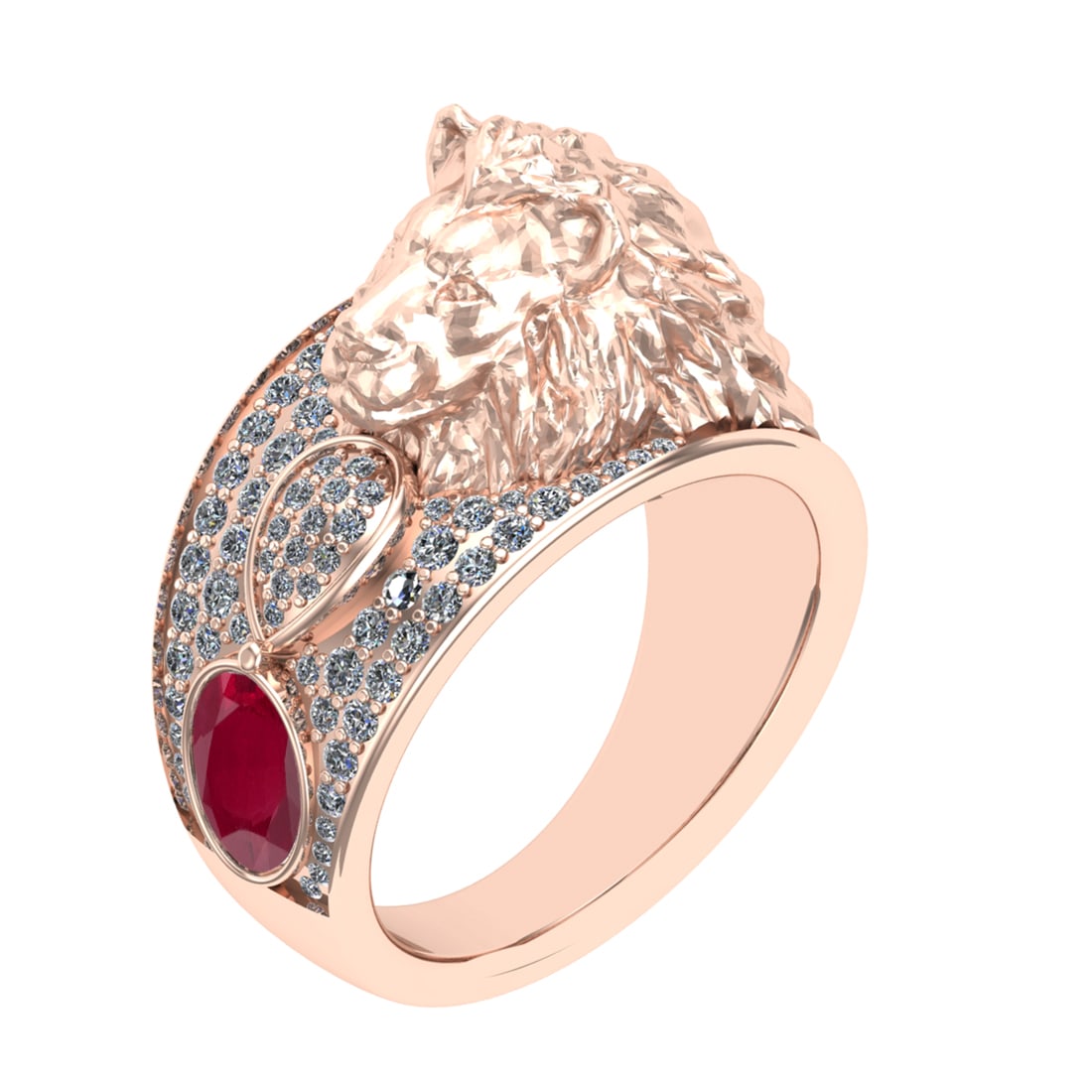 1.57 Ctw VS/SI1 Ruby and Diamond 14K Rose Gold Engagement Ring (ALL DIAMOND: Center stone Weight :-0.75 Ctw ( Oval Cut) Center Stone Color :- Ruby Center Stone Setting : Prong Side Diamond Weight Of Ctw 0.82 Ctw Color : G-H Clarity : VS/SI1 Stone Setting : Prong Metal Weight