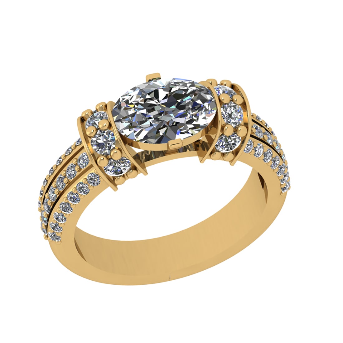 2.68 Ctw SI2/SI1 Diamond Prong Set 14k Yellow Gold Engagement Ring: Center Daimond Weight :-2.00 Ctw ( Oval Cut) Color : G-H Clarity : SI2/SI1 Side Diamond Weight Of Ctw 0.68 Ctw Color : G-H Clarity : SI2/SI1 Daimond Setting : Prong Metal Weight : Approx 5.48 gram