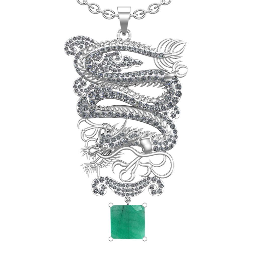 6.40 Ctw VS/SI1 Emerald and Diamond Prong Set 14K White Gold Pendant (ALL D: Center Stone Weight : 2.50 Ctw (Princess Cut) Center Stone Color : Emerald Setting : Prong Side Weight Of Ctw 3.90 Ctw Color : J-K Clarity : VS/SI1 Stone Setting : Prong Metal Weight : Approx 37.10