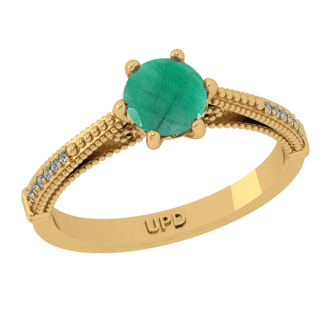 0.90 Ctw VS/SI1 Emerald and Diamond 14k Yellow Gold Engagement Ring (ALL DI: Center Stone Weight :-0.84 Ctw ( Round Cut) Center Stone Color :-Emerald Center Stone Setting : Prong Side Diamond Weight Of Ctw :- 0.06 Ctw Color : J-K Clarity : VS/SI1 Daimond Setting : Prong Metal 