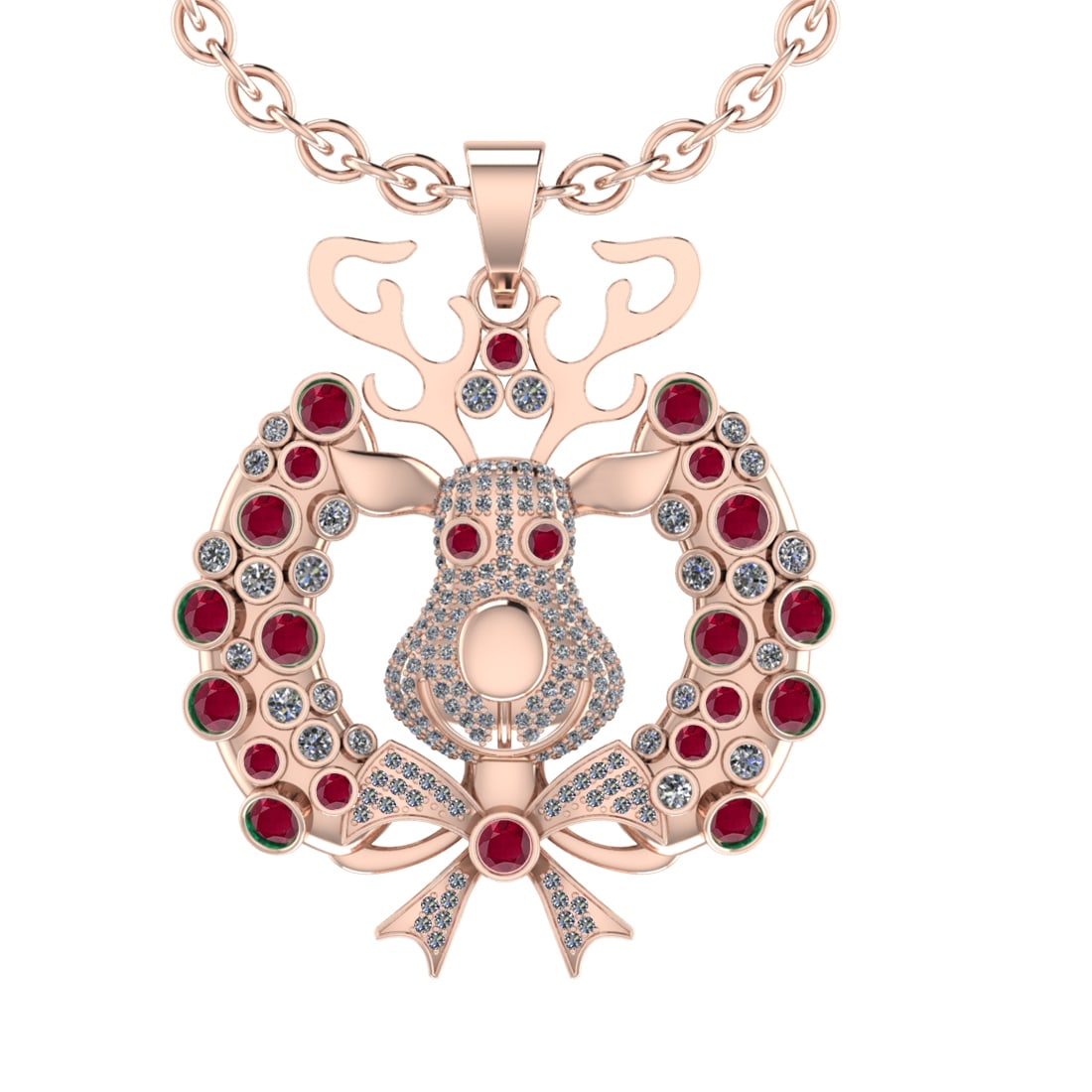3.02Ctw VS/SI1 Ruby and Diamond 14K Rose Gold Necklace(ALL DIAMOND ARE LAB: Center Stone Weight 1.79Ctw (Round cut) Color :- Ruby Center Stone Setting : Prong Side Diamond Weight Of Ctw1.23Ctw Color : J-K Clarity : VS/SI1 Stone Setting : Prong Metal Weight : Approx32.10gram