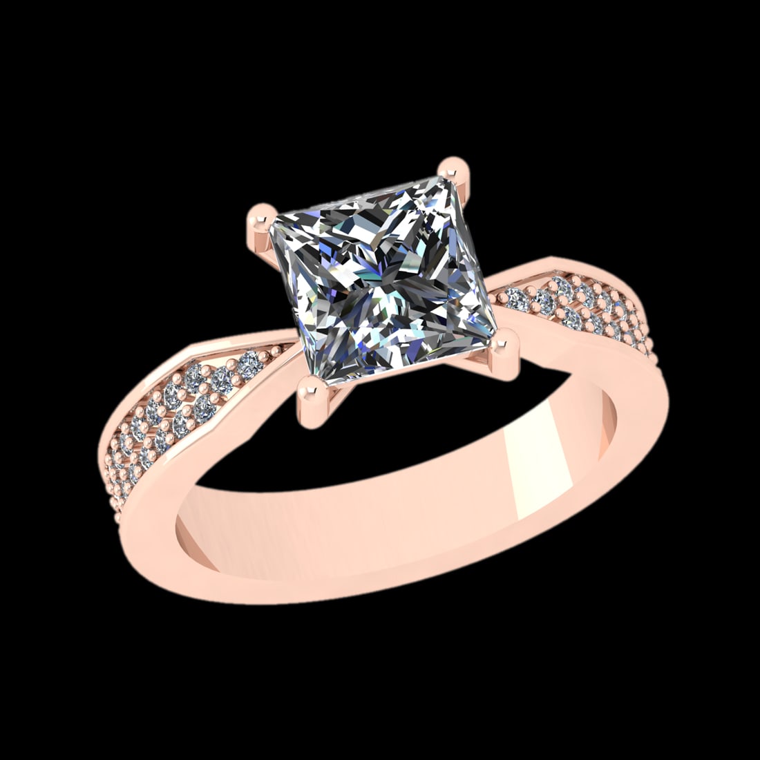 2.44 Ctw VS/SI1 Diamond Prong Set 10k Rose Gold Engagement Ring: Center Daimond Weight :-2.00 Ctw ( Princess Cut) Color : J-K Clarity : VS/SI1 Side Diamond Weight Of Ctw 0.44 Ctw Color : J-K Clarity : VS/SI1 Daimond Setting : Prong Metal Weight : Approx 4.91 gram