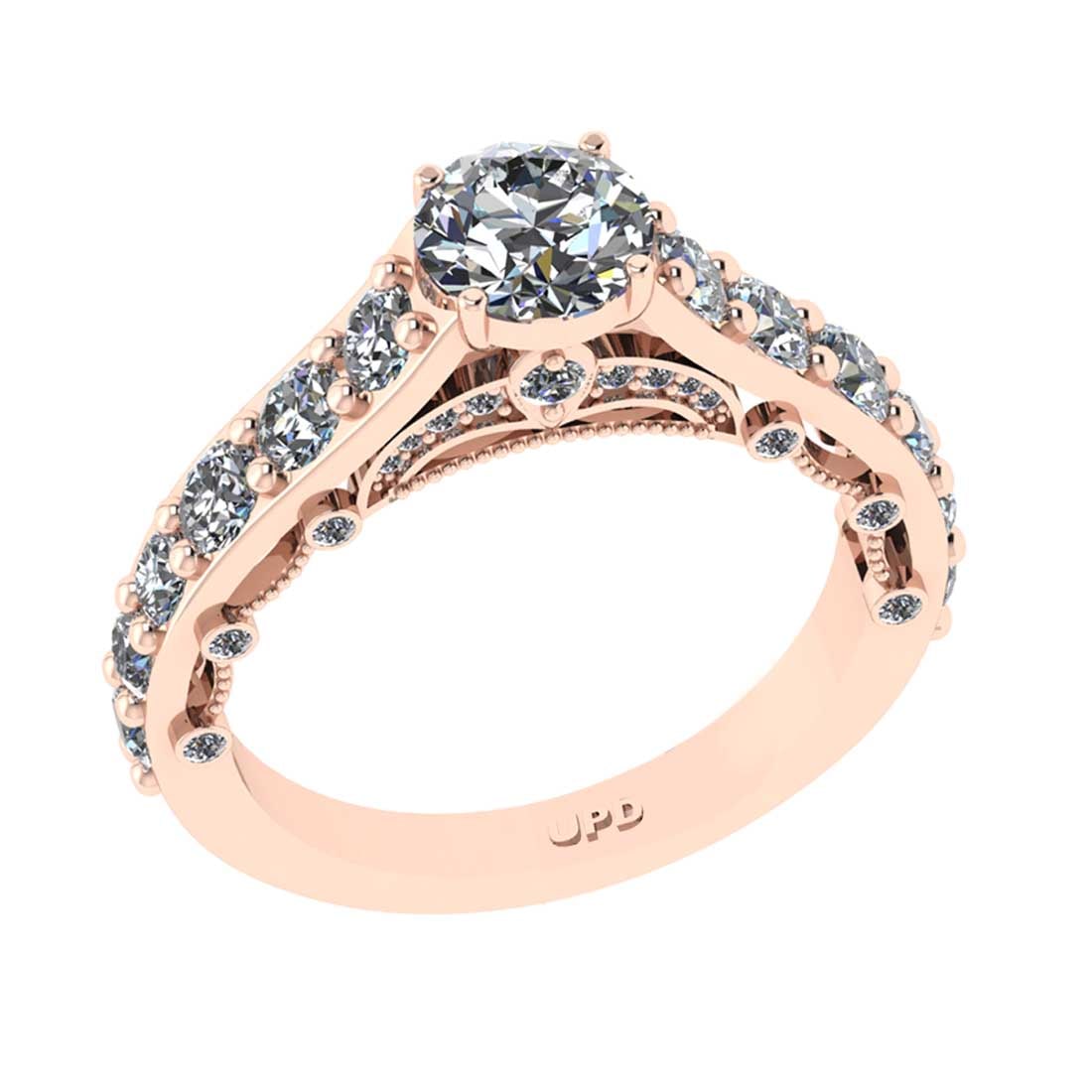 2.47 Ctw VS/SI1 Diamond 14K Rose Gold Vintage Style Engagement Ring: Center Diamond Weight : 1.30 Ctw (Round Cut) Center Color :-G-H Center Stone Clarity :- VS/SI1 Center Stone Setting : Prong Side Stone Weight Of Ctw 1.17 Ctw Side Stone Color : G-H Stone Clarity :