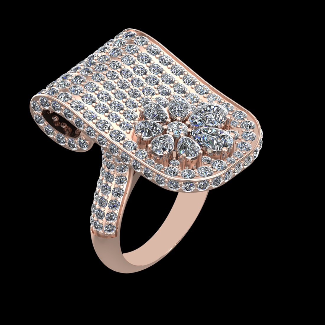 7.54 Ctw VS/SI1 Diamond Prong Set 18k Rose Gold Engagement Ring (ALL DIAMON: Center Daimond Weight :-2.16 Ctw ( Pear & Round Cut) Color : G-H Clarity : VS/SI1 Side Diamond Weight Of Ctw 5.38 Ctw Color : G-H Clarity : VS/SI1 Daimond Setting : Prong Metal Weight : Approx 17.91