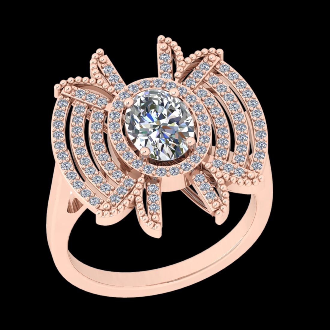 1.76 Ctw VS/SI1 Diamond Prong Set 10K Rose Gold Engagement Ring: Center Daimond Weight :-1.25 Ctw ( Oval Cut) Color : J-K Clarity : VS/SI1 Side Diamond Weight Of Ctw 0.51 Ctw Color : J-K Clarity : VS/SI1 Daimond Setting : Prong Metal Weight : Approx 6.06 gram 10K