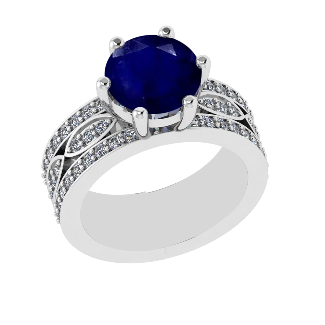 3.47 Ctw VS/SI1 Blue Sapphire and Diamond 14k white Gold Engagement Ring (A: Center Stone Weight :-2.75 Ctw ( Round Cut) Center Stone Color :-Blue Sapphire Center Stone Setting : Prong Side Diamond Weight Of Ctw 0.72 Ctw Color : G-H Clarity : VS/SI1 Daimond Setting : Prong
