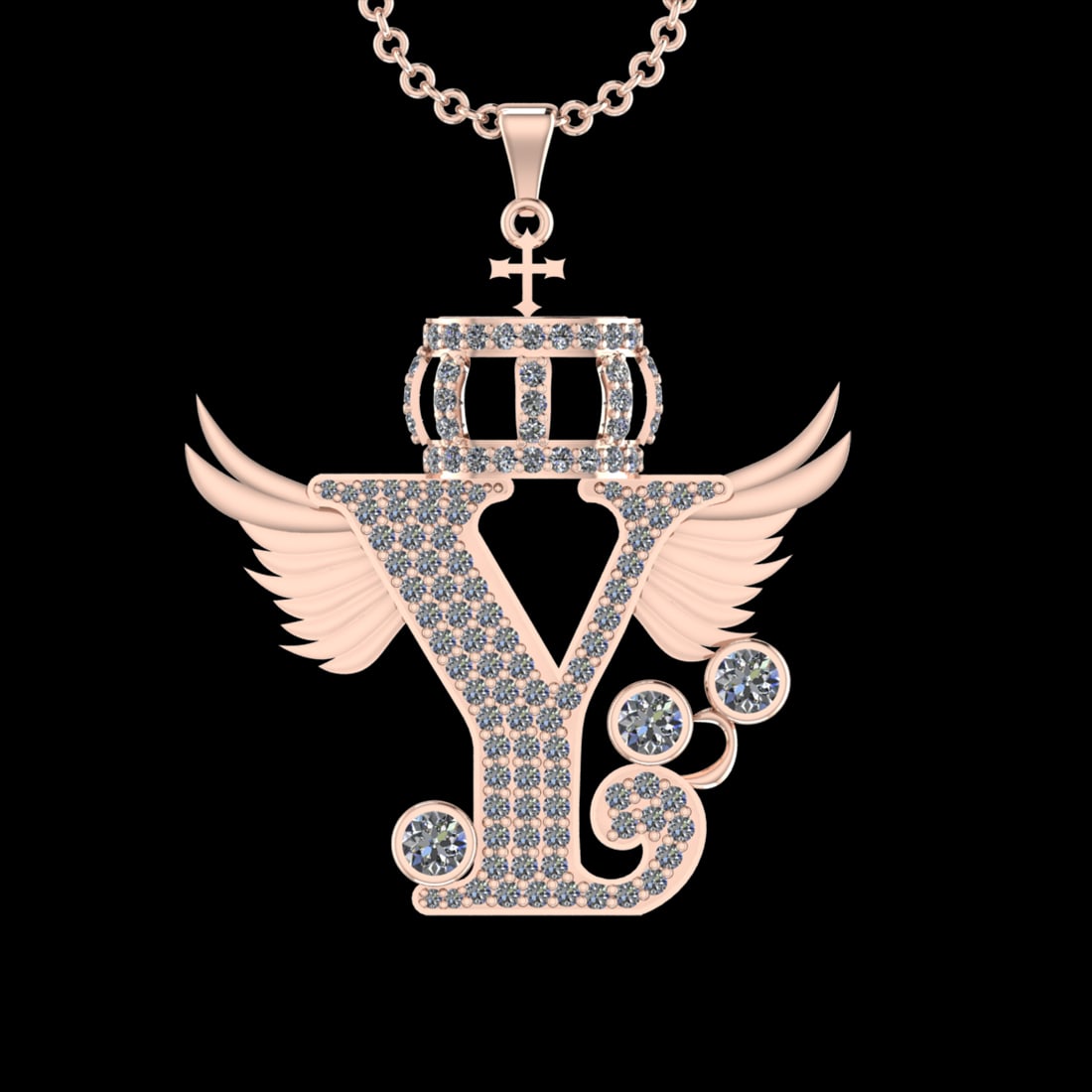 2.40 Ctw VS/SI1 Diamond Prong Set 18K Rose Gold Letter theme ( Y) Necklace: Total Diamond Weight : 2.40 Ctw (Round cut) Center Diamond Color :- G-H Center Clarity : VS/SI1 Stone Setting : Prong Metal Weight : Approx 14.90 Gram 18K Rose Gold Letter theme ( Y) Necklace (ALL