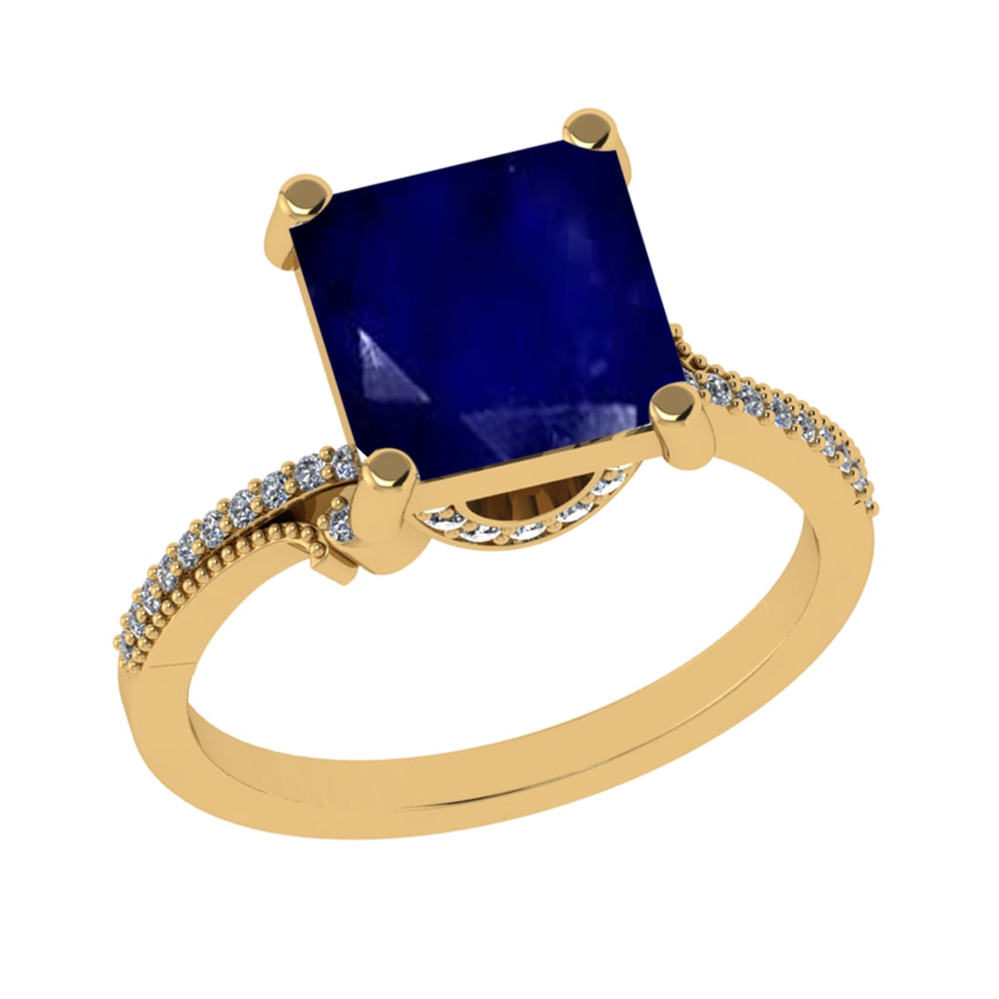 3.23 Ctw VS/SI1 Blue Sapphire and Diamond 14k Yellow Gold Engagement Ring (: Center Stone Weight :-3.00 Ctw ( Princess Cut) Center Stone Color :-Blue Sapphire Center Stone Setting : Prong Side Diamond Weight Of Ctw :- 0.23 Ctw Color : J-K Clarity : VS/SI1 Daimond Setting :