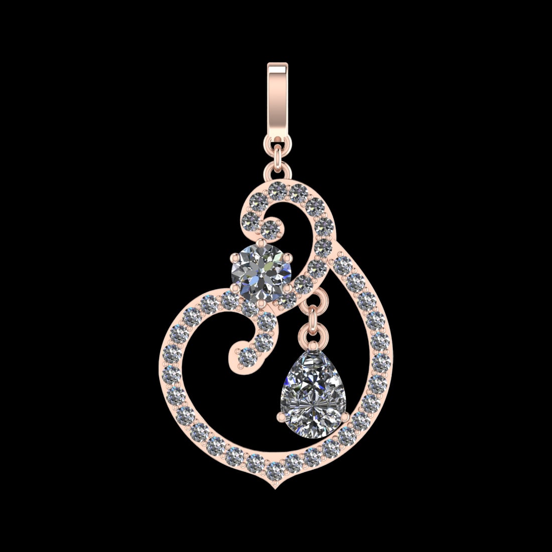 4.35 Ctw VS/SI1 Diamond Prong Set 10K Rose Gold Pendant(ALL DIAMOND ARE LAB: Center Daimond Weight :-2.84 Ctw ( Pear & Round Cut) Color : J-K Clarity : VS/SI1 Side Diamond Weight Of Ctw 1.51 Ctw Color : J-K Clarity : VS/SI1 Daimond Setting : Prong Metal Weight : Approx 7.21