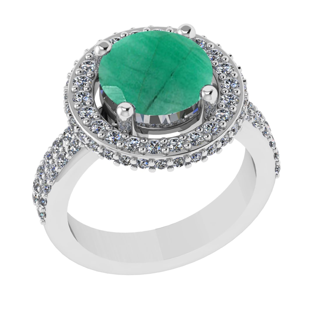 1.07 Ctw VS/SI1 Emerald and Diamond 14k white Gold Engagement Ring (ALL DIA: Center Stone Weight :-0.50 Ctw ( Round Cut) Center Stone Color :-Emerald Center Stone Setting : Prong Side Diamond Weight Of Ctw 0.57 Ctw Color : G-H Clarity : VS/SI1 Daimond Setting : Prong Metal
